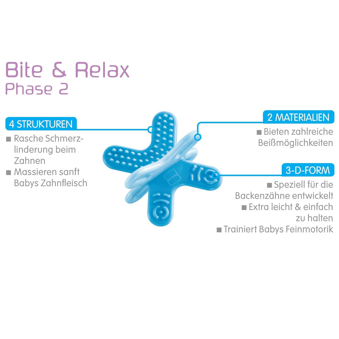 MAM Bite & Relax Set, extra leichte blaue Beissringe für Babys, schmerzlindernde Baby Zahnungshilfe