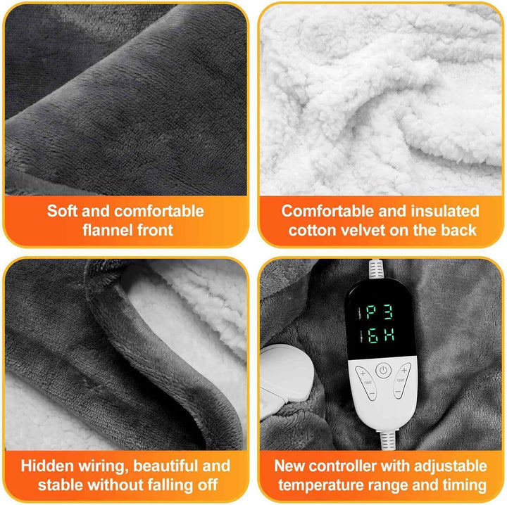 Heizdecke mit Abschaltautomatik, Elektrische Heizdecke, 160 x 130 cm | 10H Timer | bei 30°-40° wasch