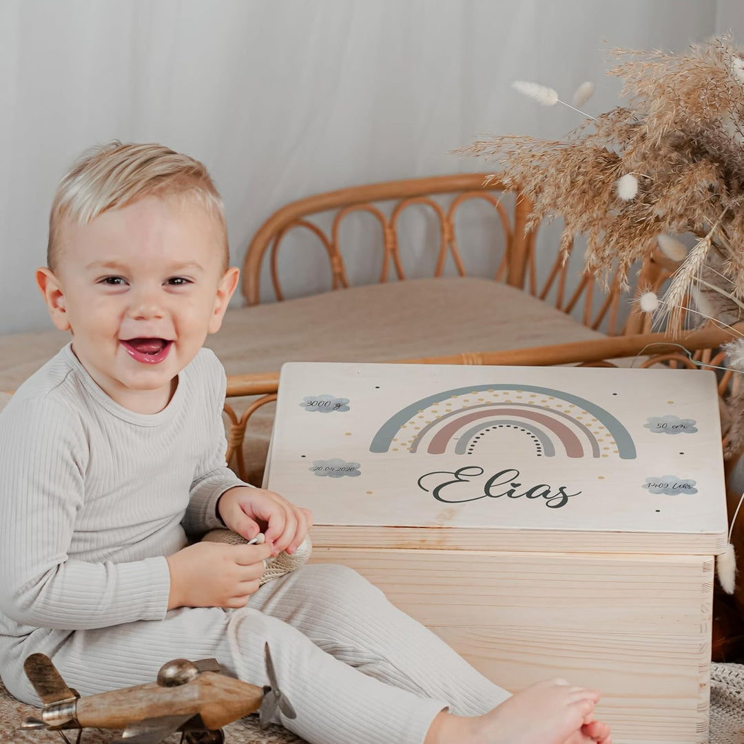 KIDSMOOD - Erinnerungsbox Baby, personalisierte Holzkiste mit Deckel, Ideal zur Aufbewahrung von Eri