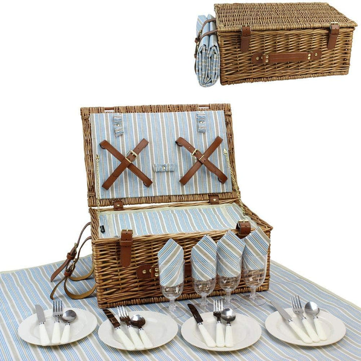 HappyPicnic Wicker Picknickkorb für 4 Personen, Willow Storage Hamper Service Geschenkset für Campin