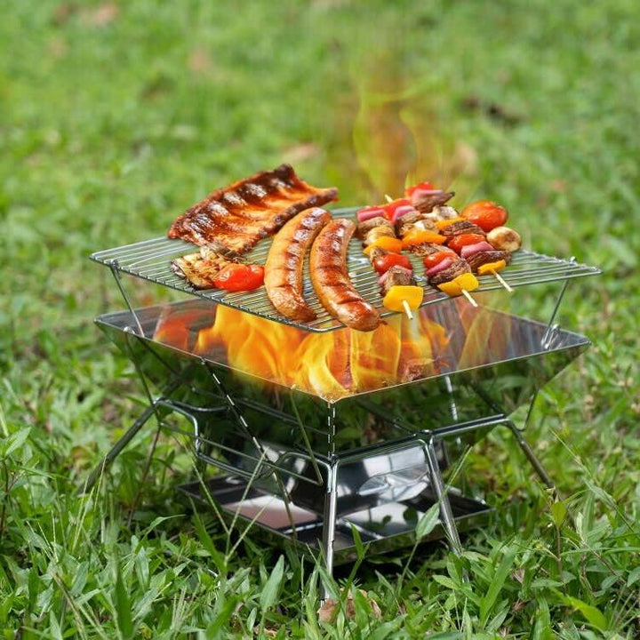 Tentock Tragbarer Holzkohlegrill Picknickgrill Camping Klappgrill Edelstahl, Outdoor Flatbarer BBQ G