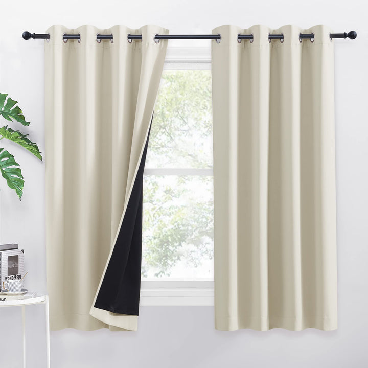 PONY DANCE Kurze Gardinen Beige Blickdicht Ösenvorhang 2er Set H 160 x B 140 cm 100% Verdunkelungsvo