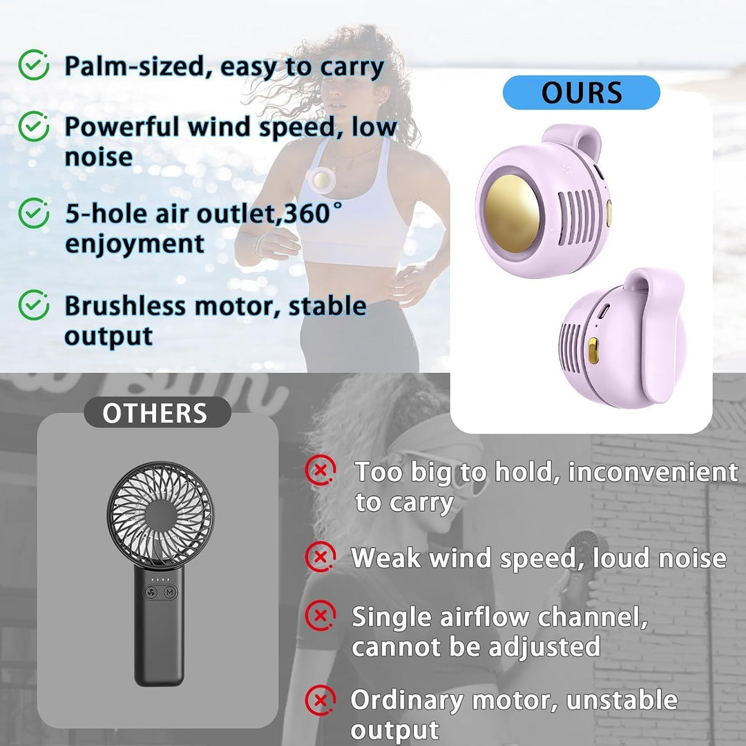 Mini Flügelloser Clip-Ventilator mit 360°, Drehung - Tragbarer USB-C Wiederaufladbarer Hals Taillenv