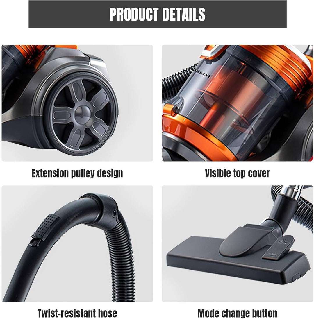 Staubsauger Beutellos 3600W, Bodenstaubsauger ohne Beutel, mit HEPA Filter, 5 m Reinigungsradius, 15