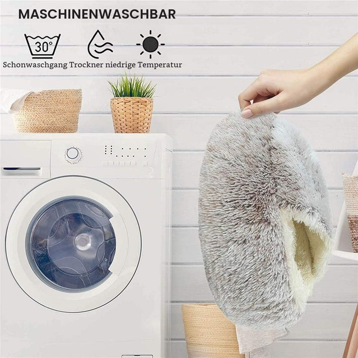 Flauschiges Katzenbett, rund, weiches Plüsch, Höhle mit Kapuze, für den Winter, warm, Schlafkissen,