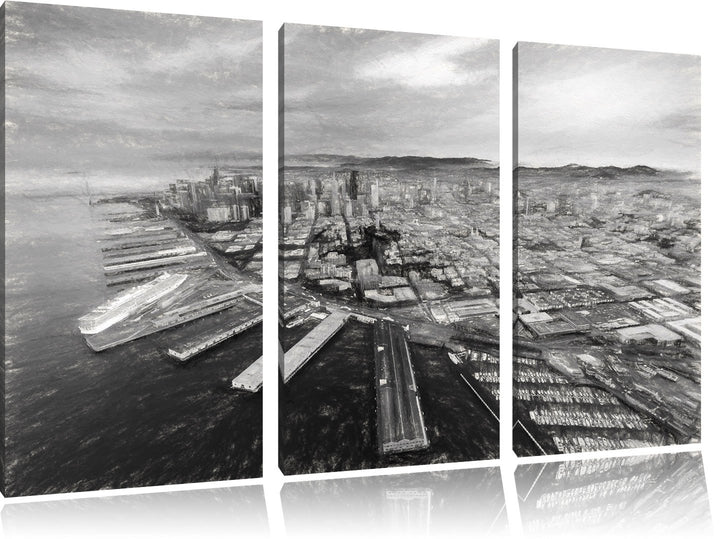 Pixxprint San Francisco bei Sonnenuntergang / 3-Teilig/Gesamtmass 120cm Leinwandbild bespannt auf Ho
