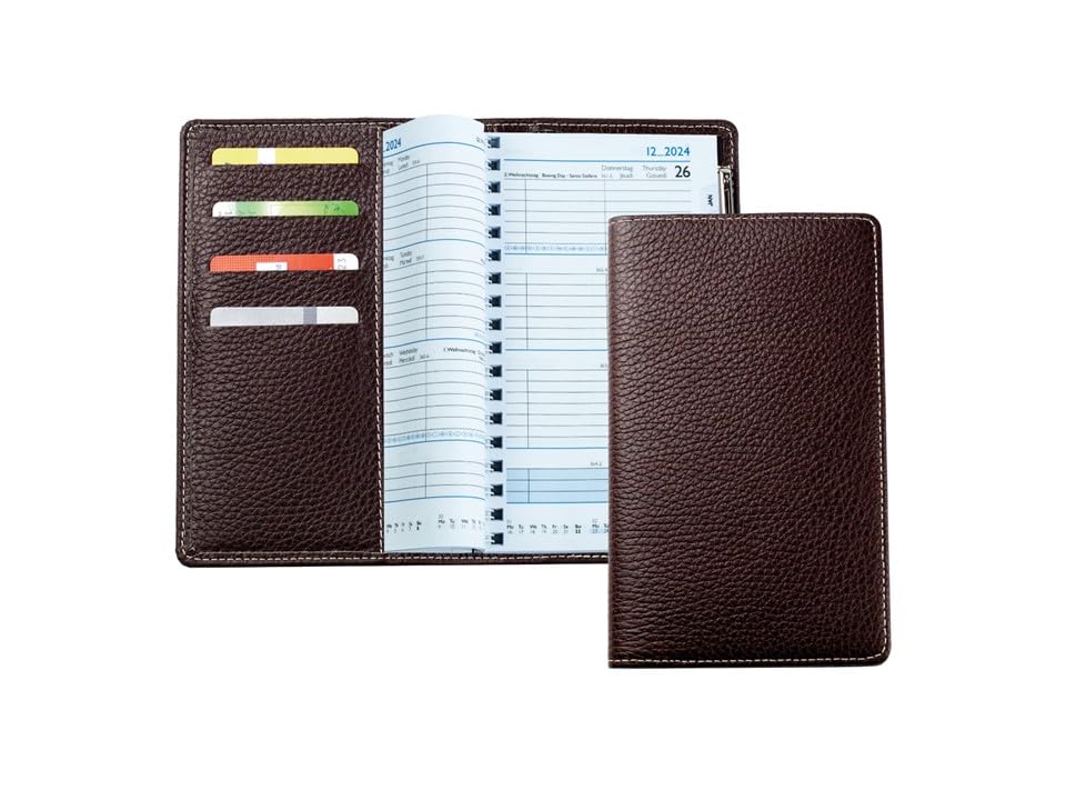 DELMON VARONE - Personalisierbarer Taschenkalender 2025 Soft Grain Leder braun - Organizer Wochenpla