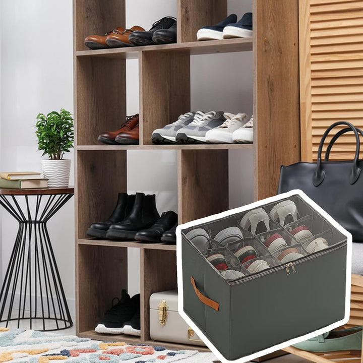 Schuh-Organizer-Box, transparenter Griff, 42 x 32 x 30 cm, platzsparend, faltbar, verstellbare Trenn