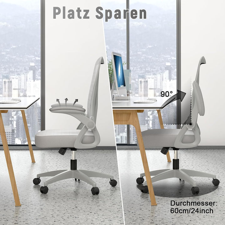 rattantree Bürostuhl mit Hochklappbaren Armlehnen, Ergonomischer Schreibtischstuhl mit Lendenwirbels