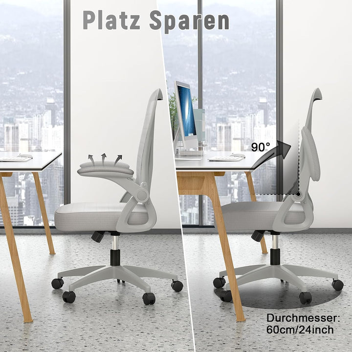 rattantree Bürostuhl mit Hochklappbaren Armlehnen, Ergonomischer Schreibtischstuhl mit Lendenwirbels