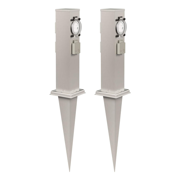 ledscom.de 2X Garten-Steckdosen-Säule Polly mit Erdspiess für aussen, 3-Fach mit Timer/Zeitschaltuhr