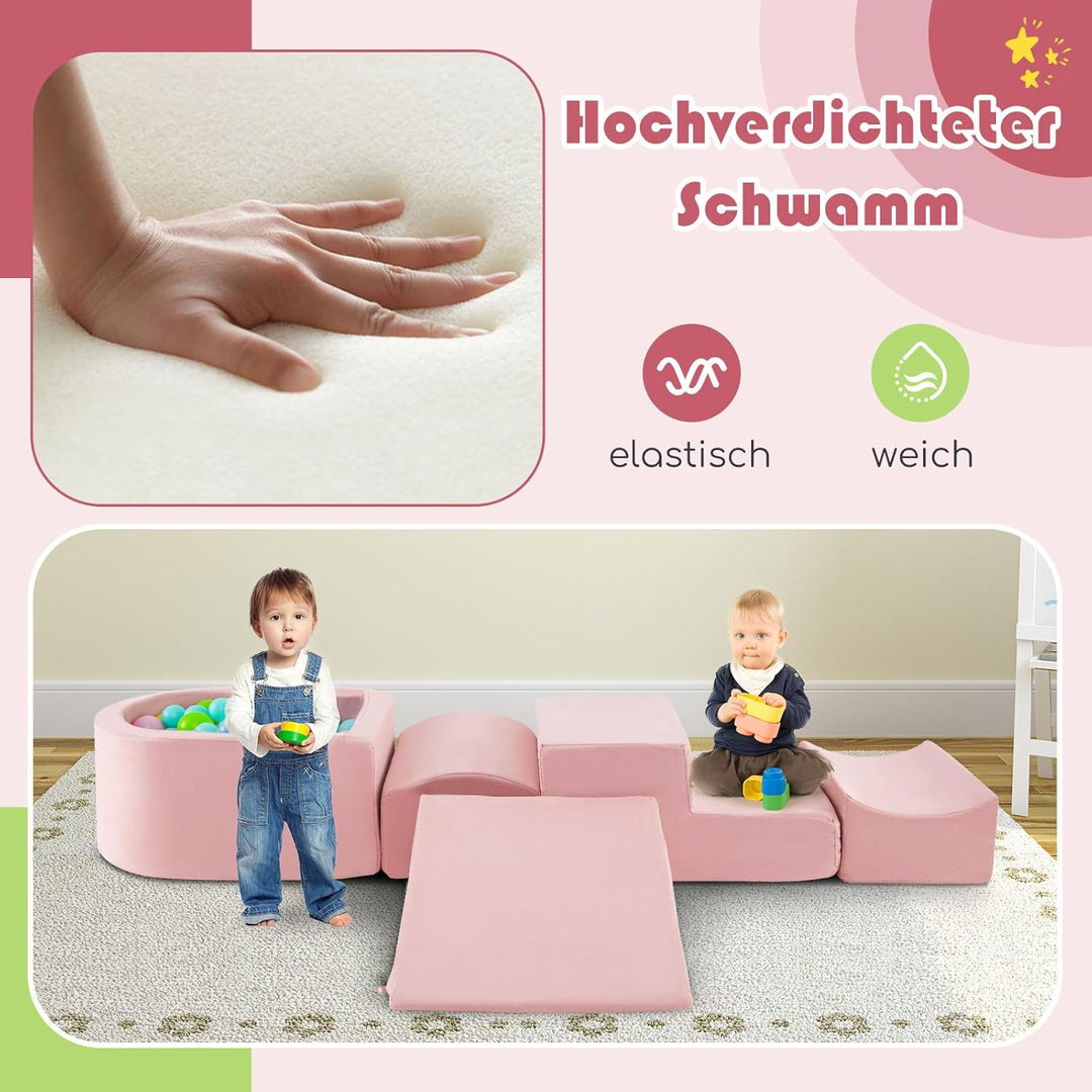 COSTWAY 5 TLG. Schaumstoffbausteine, Riesenbausteine mit Bällebad, Grossbausteine zum Toben und Klet