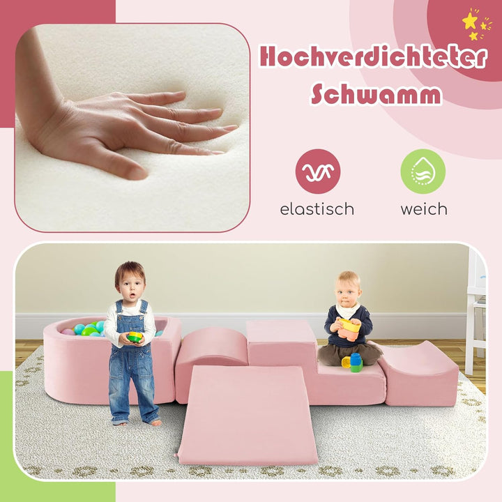 COSTWAY 5 TLG. Schaumstoffbausteine, Riesenbausteine mit Bällebad, Grossbausteine zum Toben und Klet