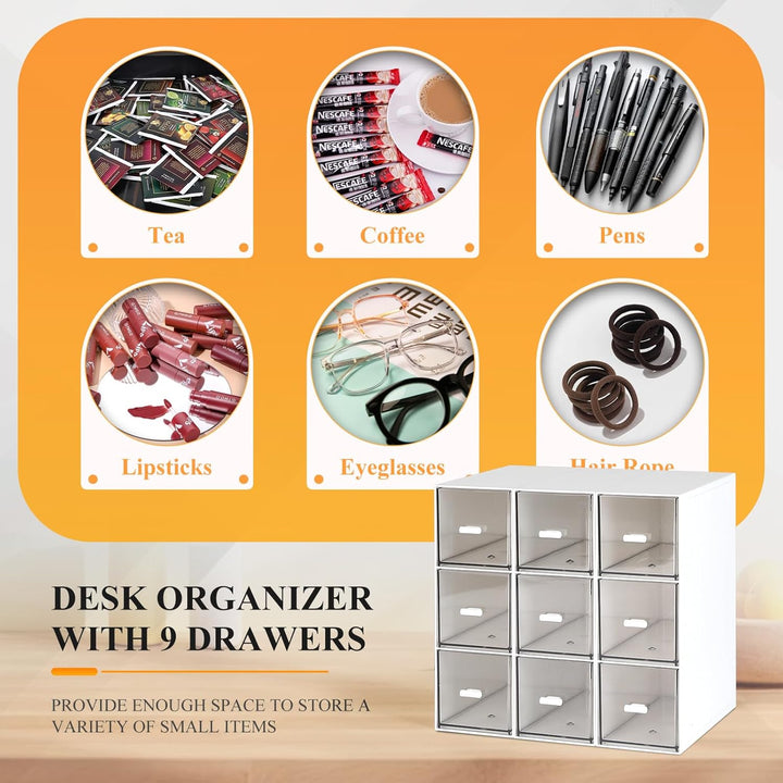 3 Stück Teebox Kunststoff mit 9 Schubladen 22.6x16,5x7,6cm Teebeutel Organizer Stapelbar, Tee Aufbew