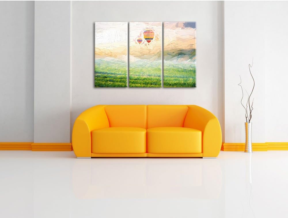 Pixxprint Heissluftballon Landschaft als Leinwandbild/Grösse: 3 Teilig (120x80 cm) cm/Wandbild/Kunst