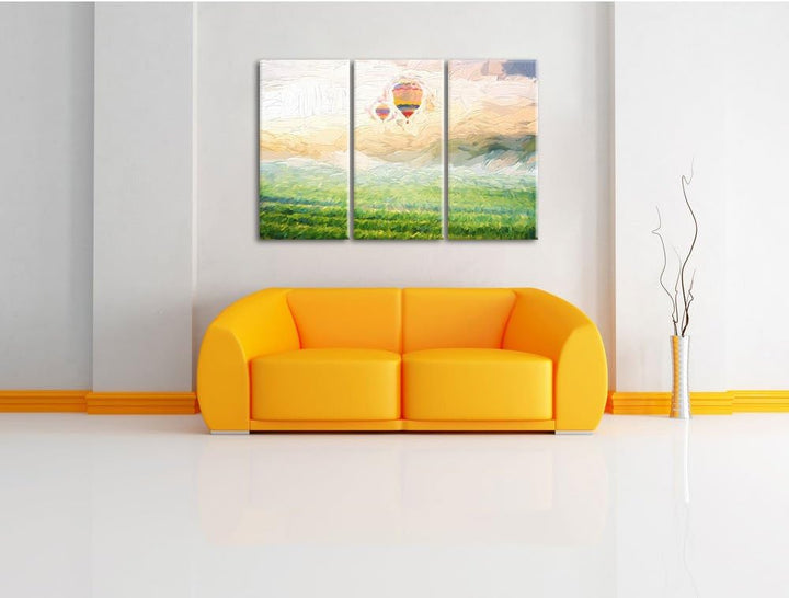 Pixxprint Heissluftballon Landschaft als Leinwandbild/Grösse: 3 Teilig (120x80 cm) cm/Wandbild/Kunst