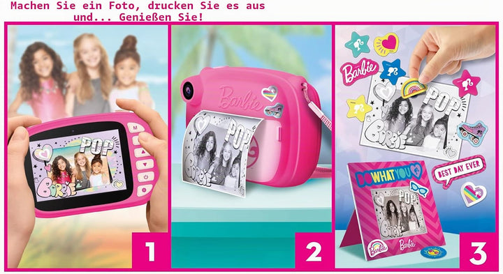 Lisciani - BARBIE Print Cam - Sofortbildkamera BARBIE für Kinder ab 5 Jahren - 3 in 1: Sofortfotos S