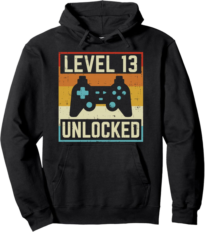 Level 13 Unlocked Gamer 13th Birthday Teenager Gaming Gift Pullover Hoodie
