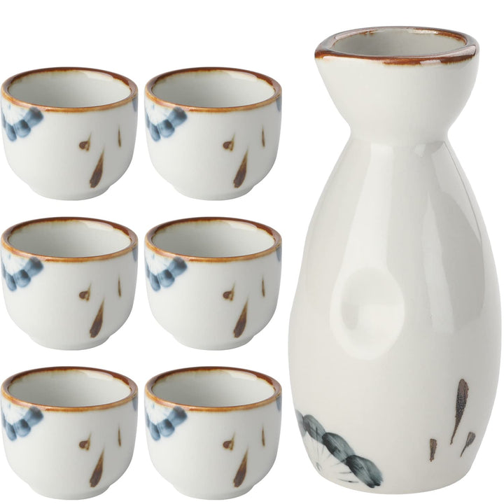 Sake-Set aus Keramik, japanischer Sake, 7 Stück, bestehend aus 1 Sake-Flasche, 6 Stück Sake-Becher f