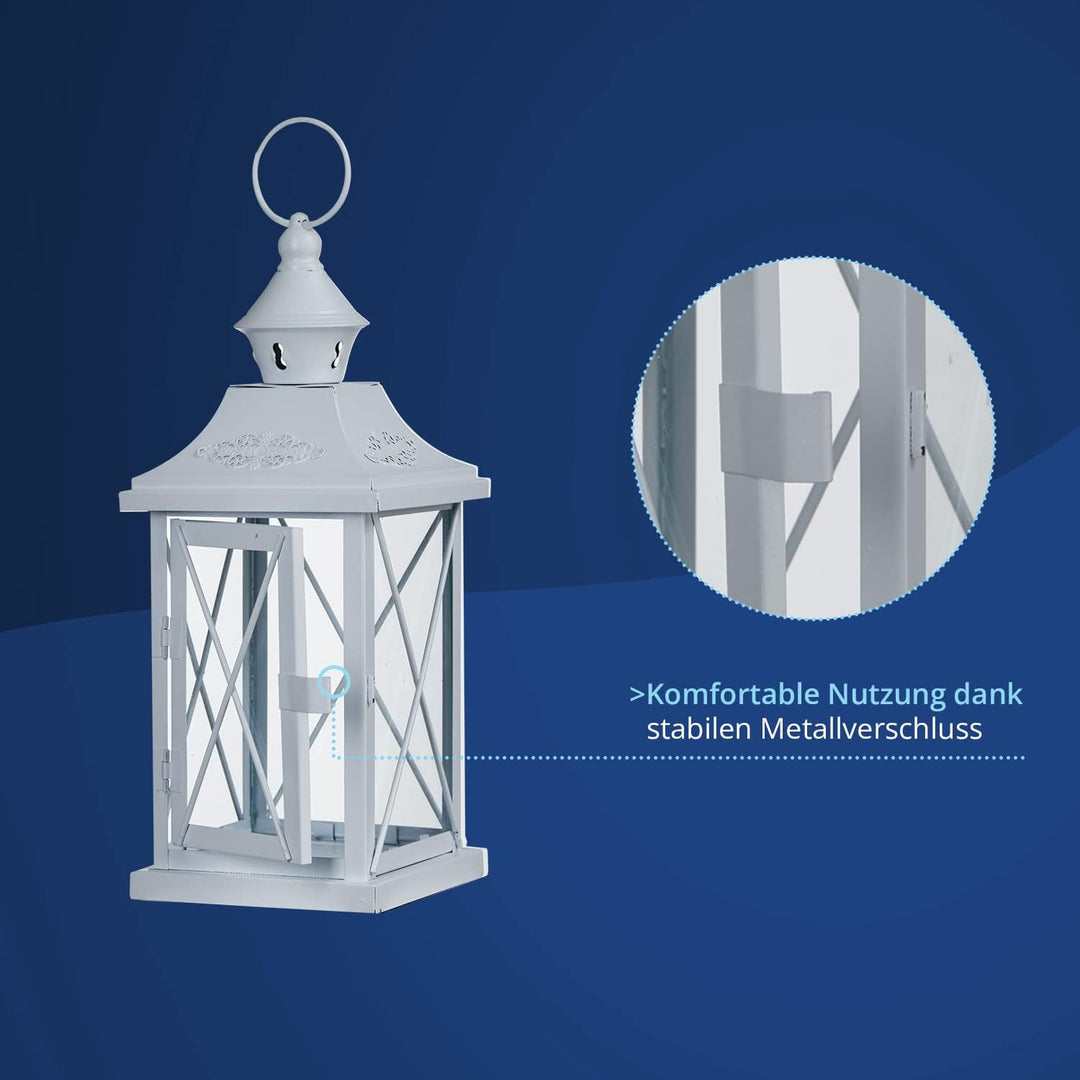 KHG Laterne 30 cm aus Metall/Glas in weiss, matt, Kerzenständer, Kerzenhalter, Outdoor und Indoor, D