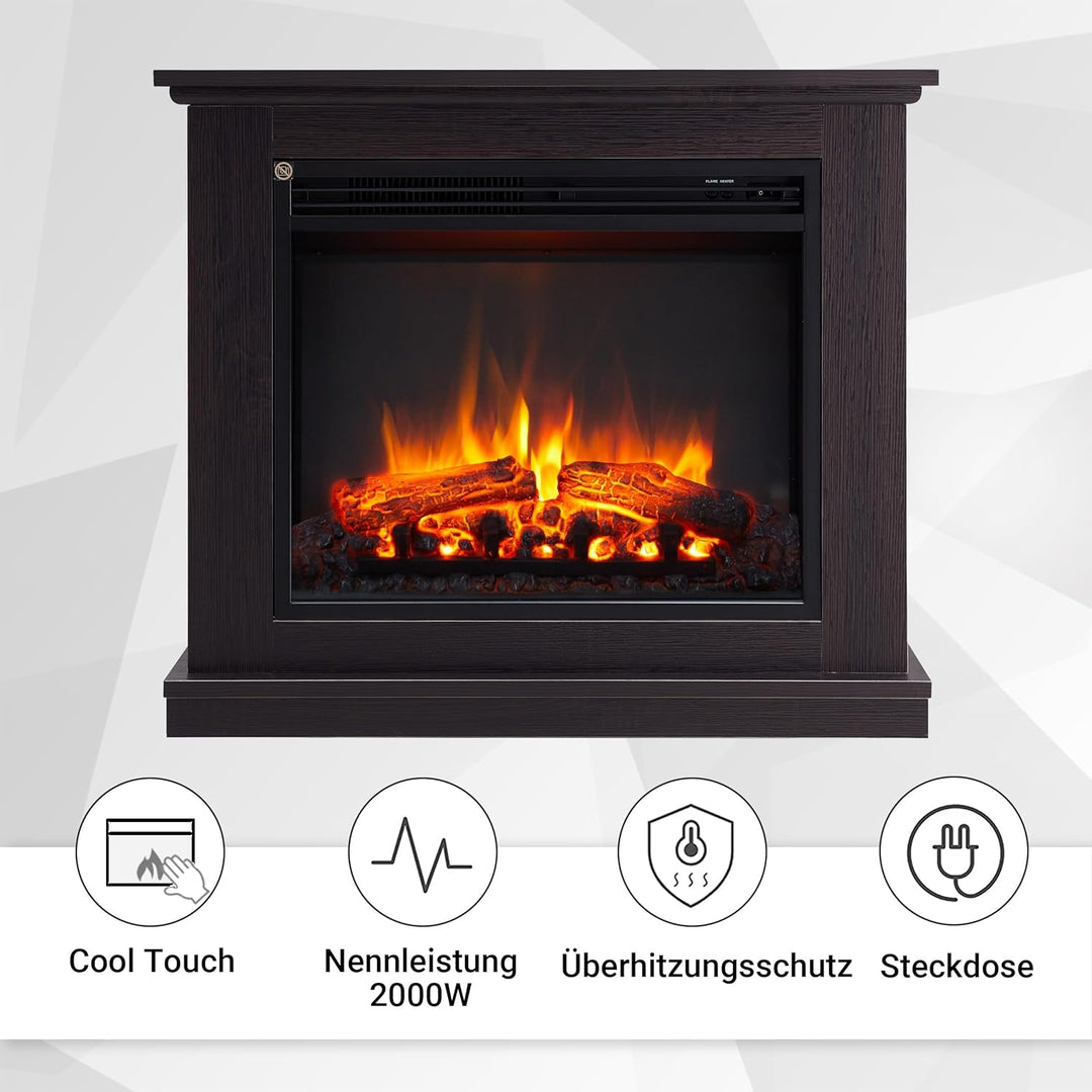 CrownFlame Phanos Elektrokamin - Elektrischer Standkamin mit Heizung 1000/2000 W, realistischer 3D-F