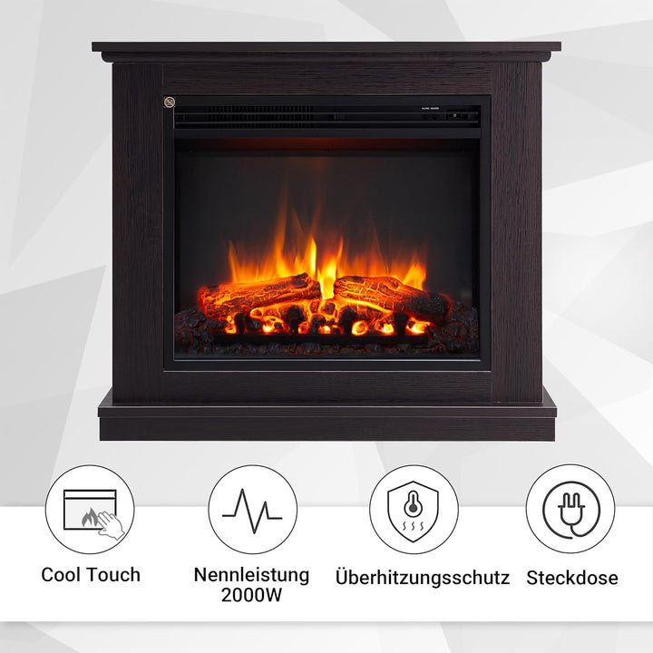 CrownFlame Phanos Elektrokamin - Elektrischer Standkamin mit Heizung 1000/2000 W, realistischer 3D-F