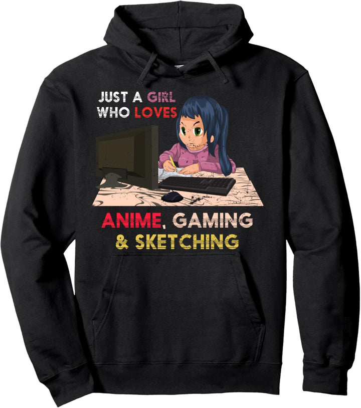 Nur ein Mädchen das Animes Gaming und Zeichnen liebt Anime Pullover Hoodie