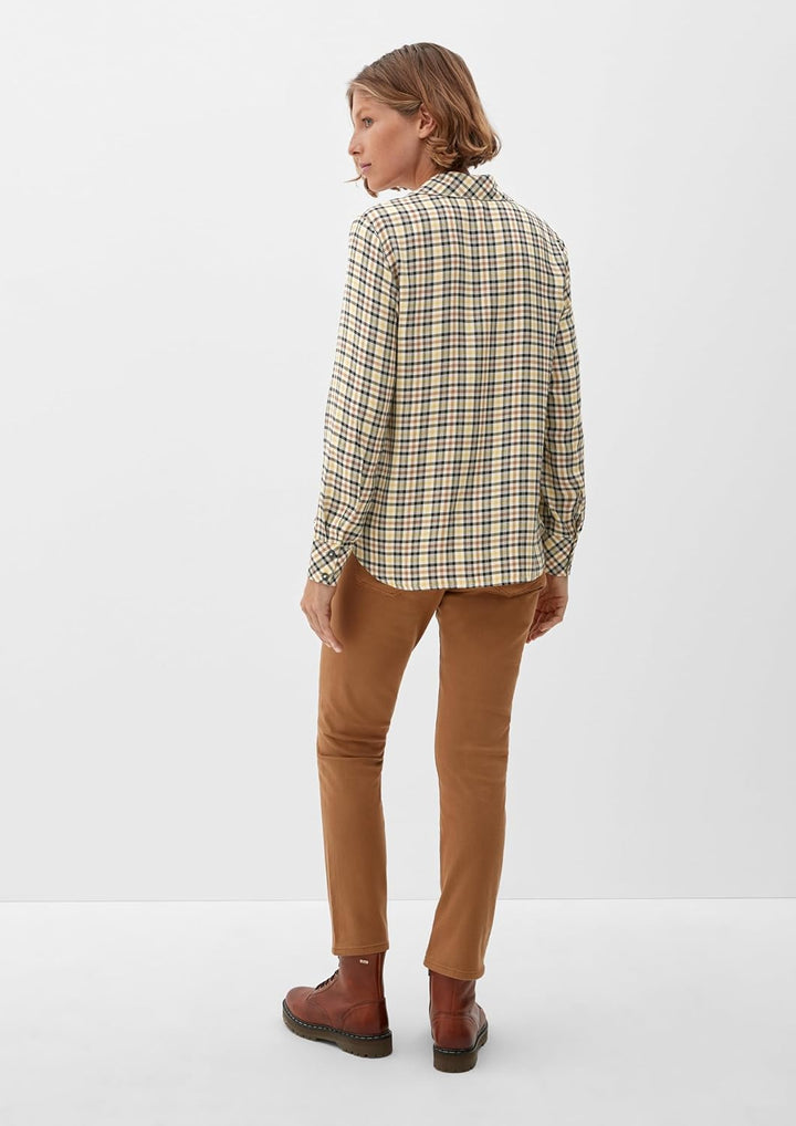 S. Oliver Damen Bluse Hemd Shirt Tunika Jersey Schwarz Gelb Kariert 38 Beige, 38 Beige