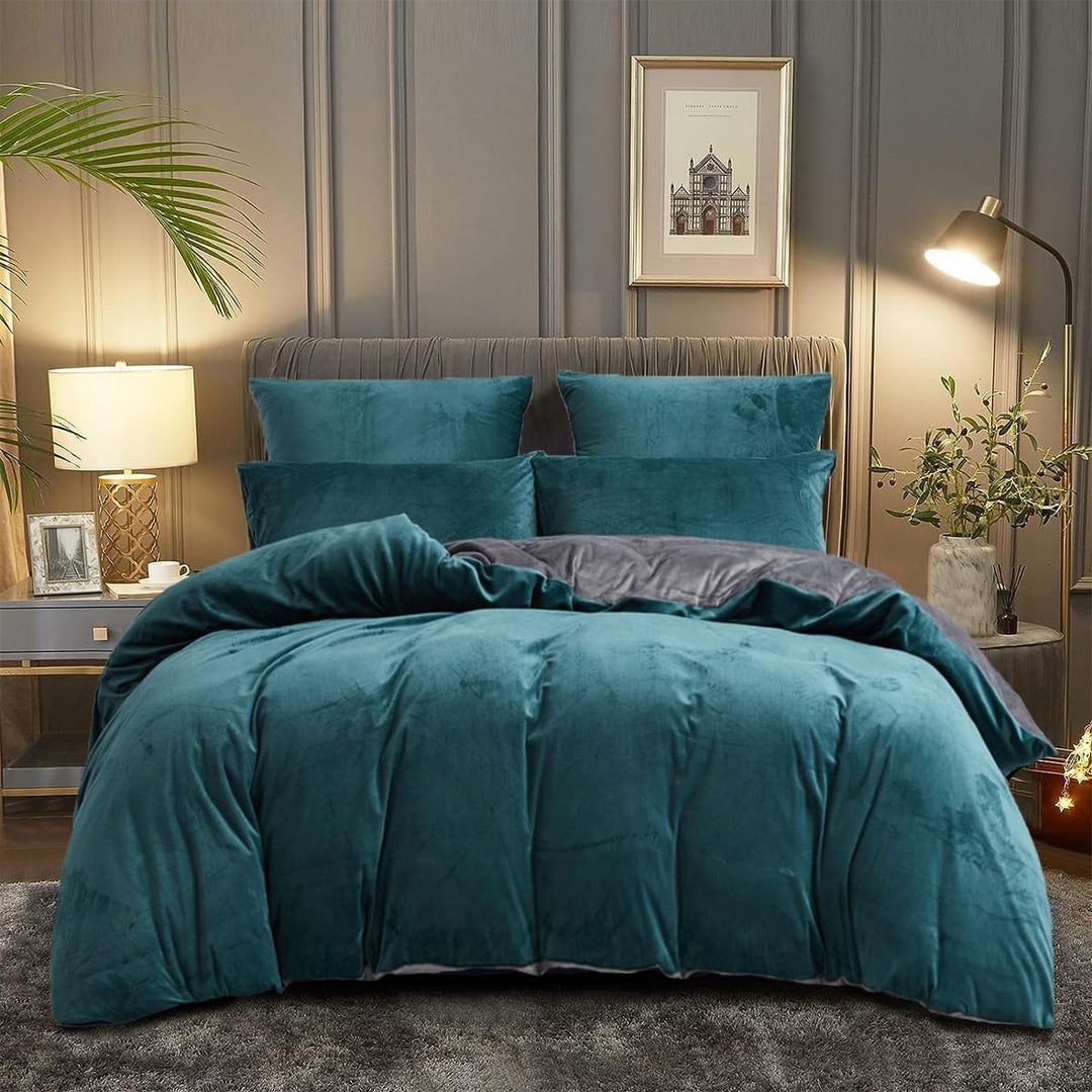 DXHOME Winter Bettwäsche Fleece 200x220cm Blau Hellblau Grau Plüsch Samt Uni Einfarbig Wende Bettwäs