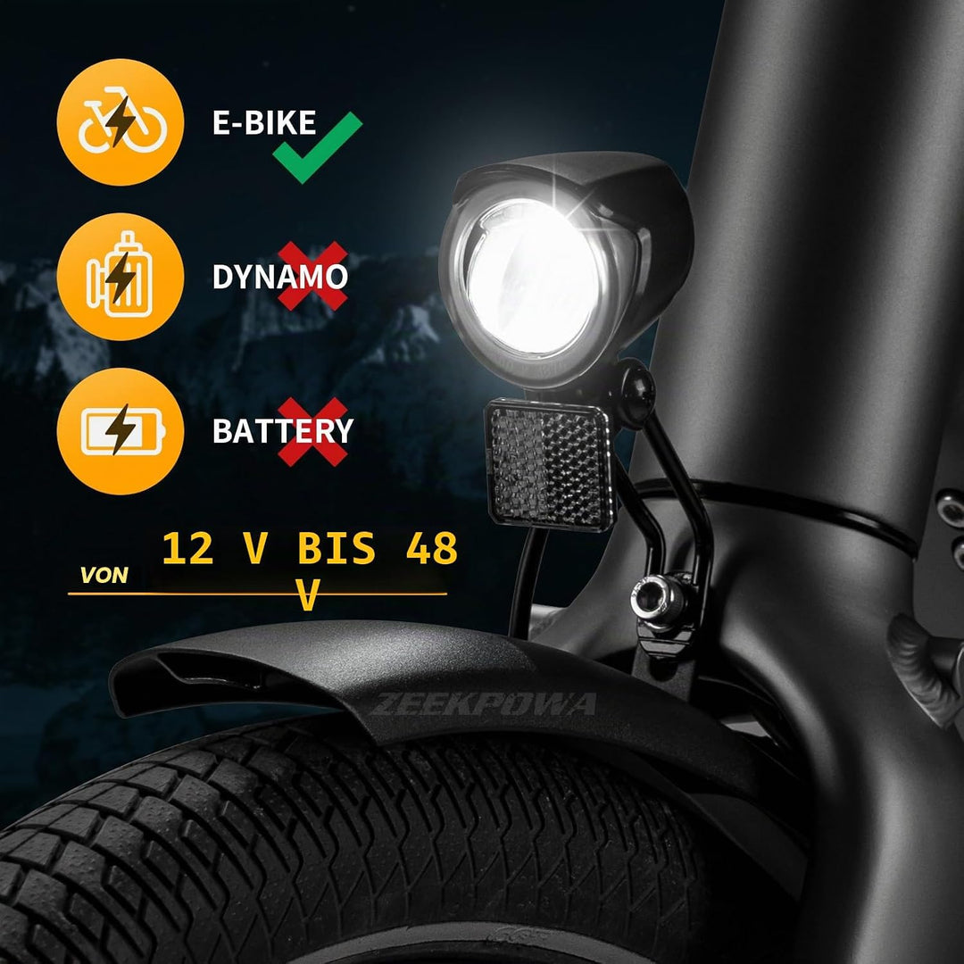 E-Bike Dynamo LED Fahrradlicht 30-100 LUX mit StVZO Zulassung - Fahrradlampe Frontlicht & Scheinwerf