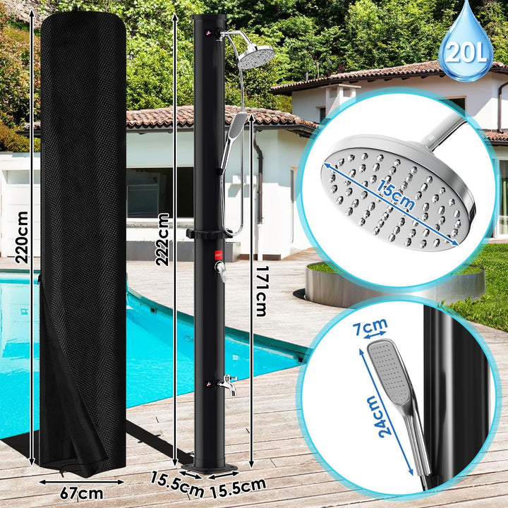 Eulenke Solardusche 20L Solar Gartendusche mit 360°Regenduschkopf, Wasserhahn und handbrause, Warmes