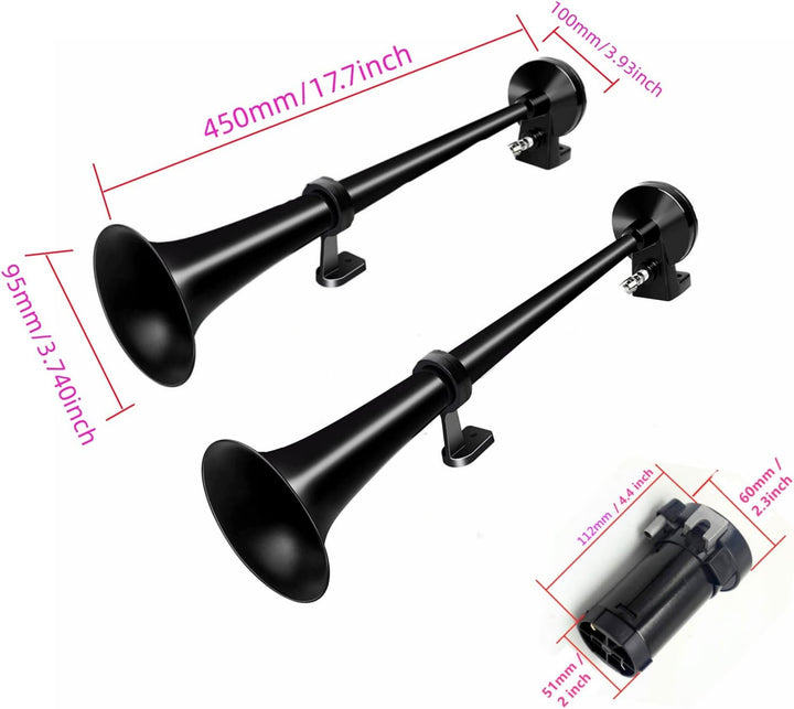 YIYIDA Autohupe Schiffshupe Air Horn 12V Hoher und niedriger Ton Doppelrohr Zink Chrom elektrische H