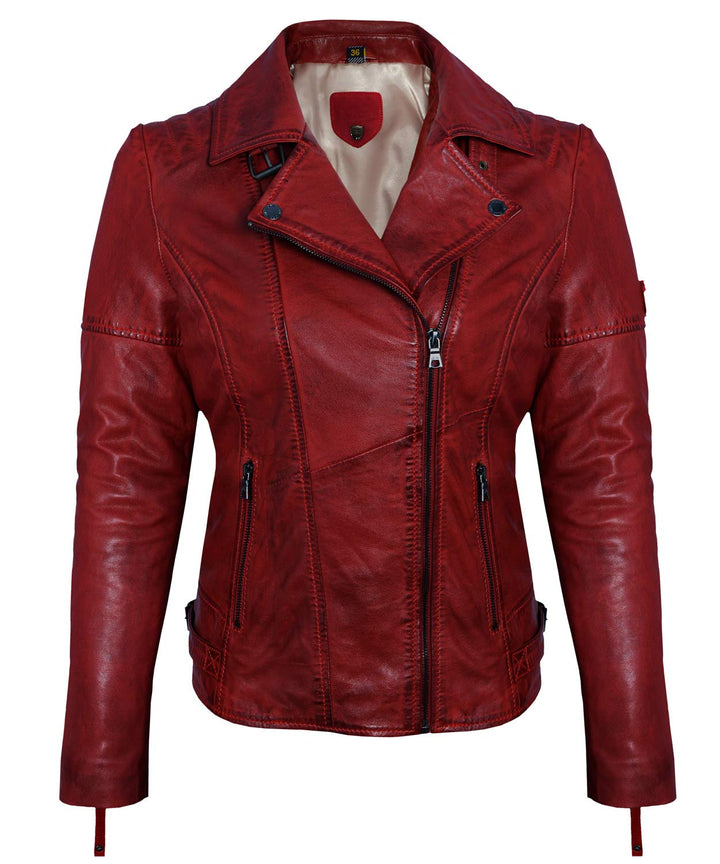 Blueorn Heeda Damen Lederjacke Übergangsjacke aus feinstem Lammnappa Leder - Modernen Bikerjacke Ech