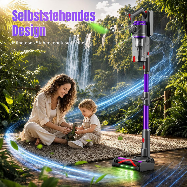 Akku Staubsauger, 600W/58000Pa/75Min, Laufzeit Staubsauger Kabellos mit Smart LED Display und Ladest
