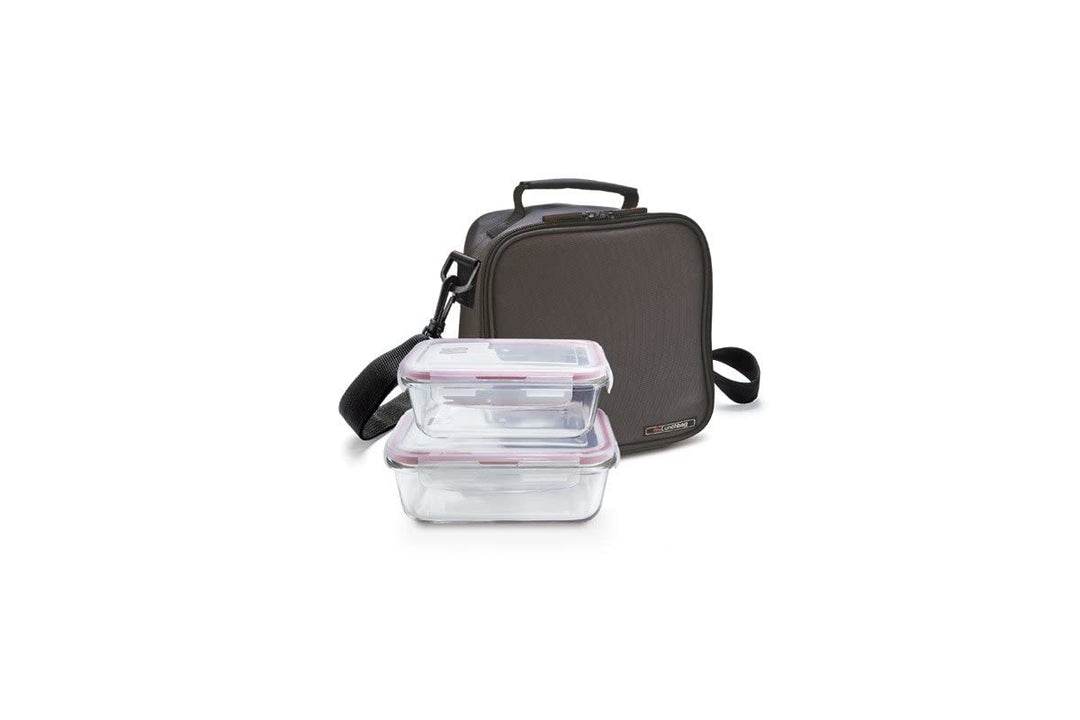 Iris LUNCHBAG Basic Grey 0,57L + Glass Container 0,84L, Stoff, Mehrfarbig, 21x12x21 cm