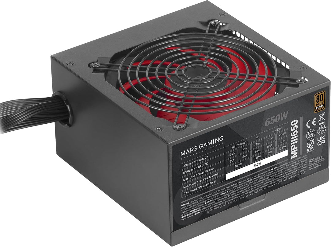 Mars Gaming MPIII650, PC ATX 650W Netzteil, 5 Jahre Garantie, Silent AI-RPM Technologie, 85% Wirkung