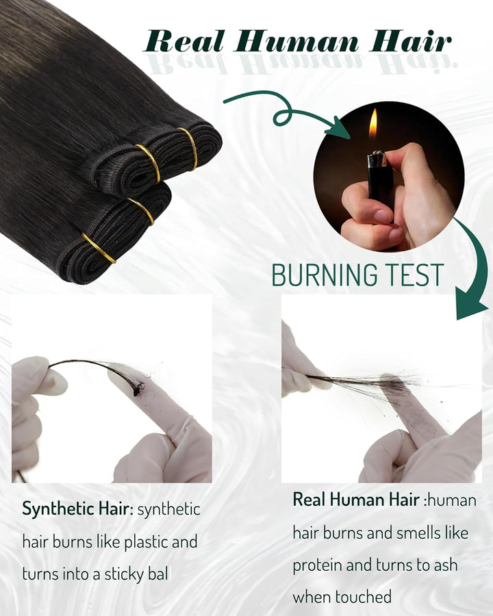 RUNATURE Extensions Echthaar Tressen Zum Einnähen Braun 35cm Haarverlängerung Glatt Weft Echte Haare