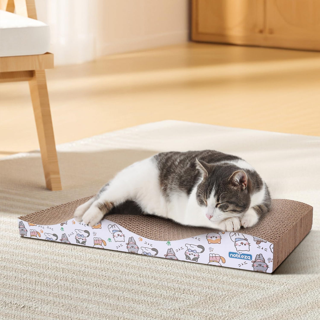 Nobleza 4 Stücke Katzen kratzbrett mit Minze, Wellpappe Kratzmatten, Recycelbar Qualitäts-Pappe Krat