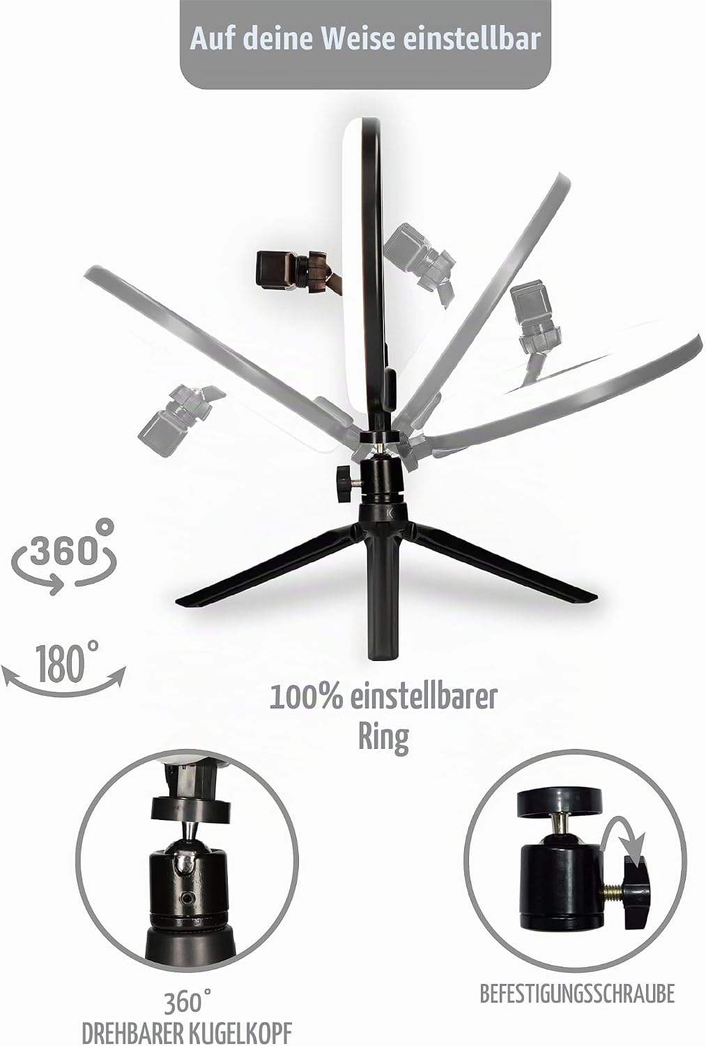KSIX Dimmbare Tischstativ Lichtring LED Ring Licht für Handy, 3 Lichttemperaturen und 10 Helligkeits