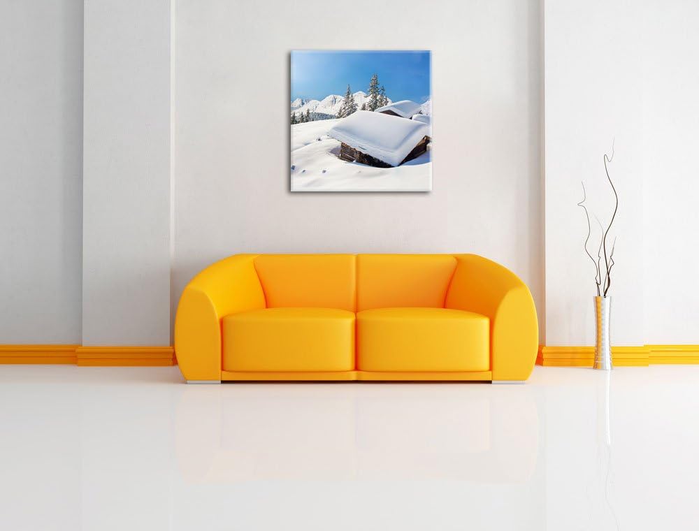 Pixxprint Berghütten in den Alpen als Leinwandbild/Grösse: 70x70 cm/Wandbild/Kunstdruck/fertig bespa