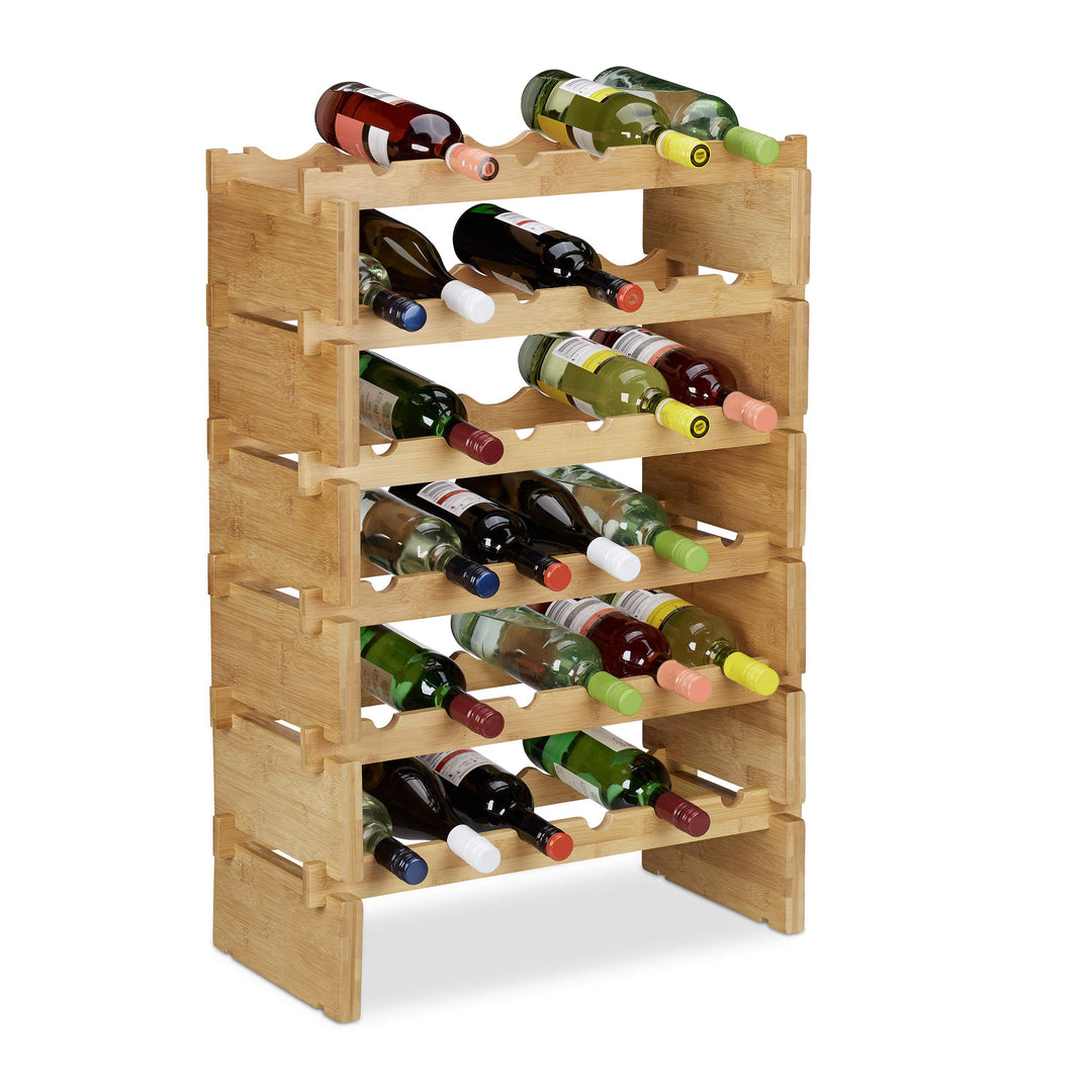 Relaxdays, Natur Weinregal stapelbar, Bambus Flaschenhalter für 36 Flaschen Wein, erweiterbarer Wein
