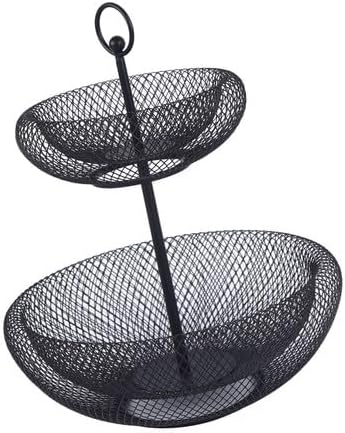2-stöckiger Obstkorb, Metall Obstschale Gross Etagere Schwarz Fruit Basket Gemüse, Dekorativer Obstk