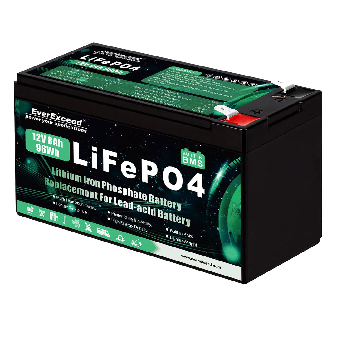 12V 8Ah Wiederaufladbare Lithium Batterie, 12v Batterie mit integriertem BMS, 3000+ Tiefe Zyklen Bat