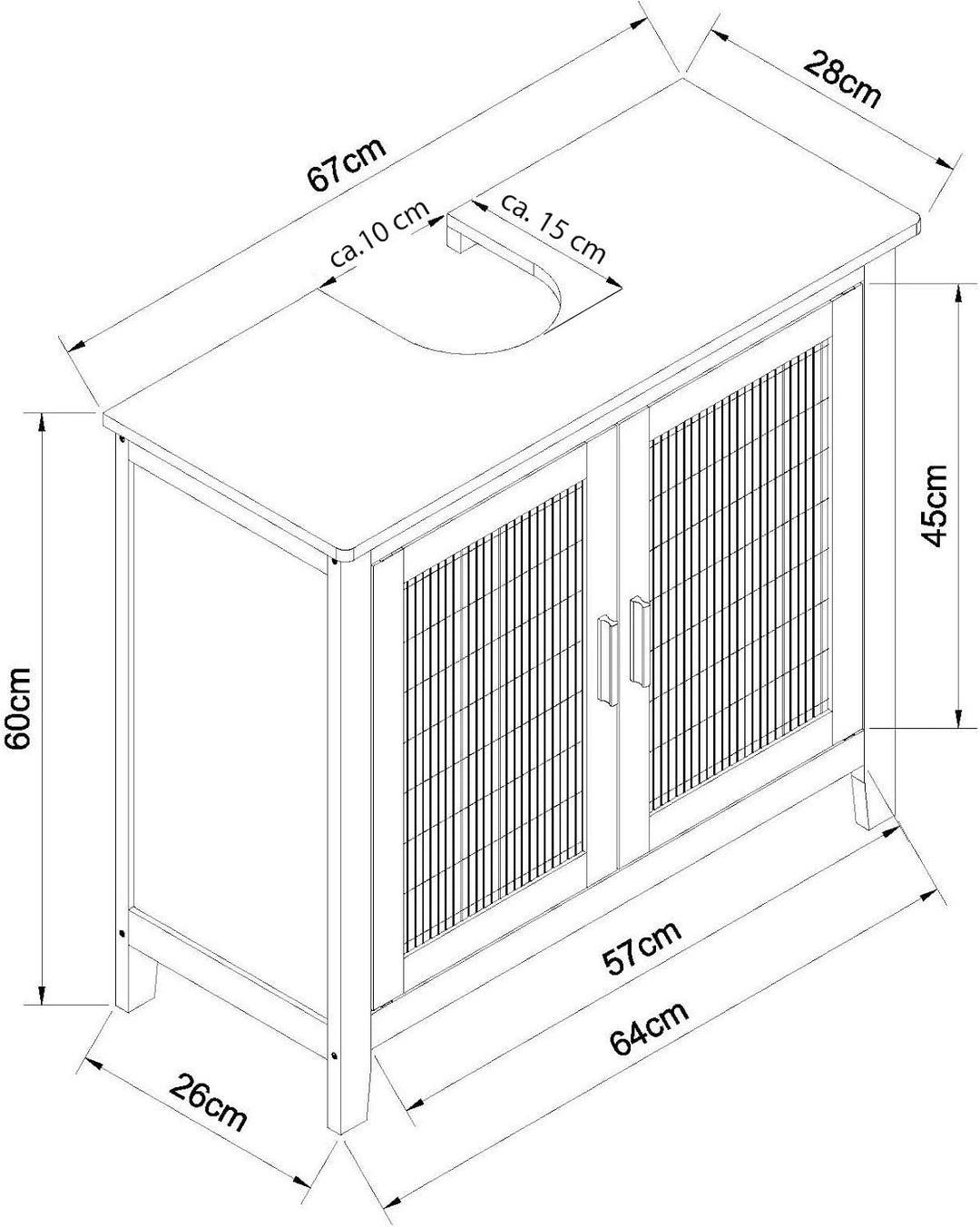 EISL BMBA02-WTU Bambus Waschbecken Unterschrank Waschbeckenunterschrank, Waschbeckenunterschrank