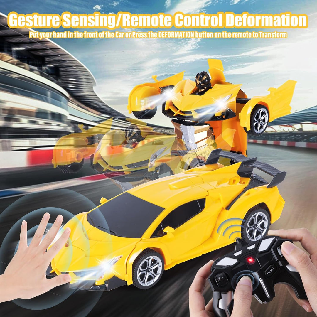 Ferngesteuertes Transformator Auto mit Gestenerfassung, Licht und Musik, 2.4GHz 360° Drehung 1:18 RC