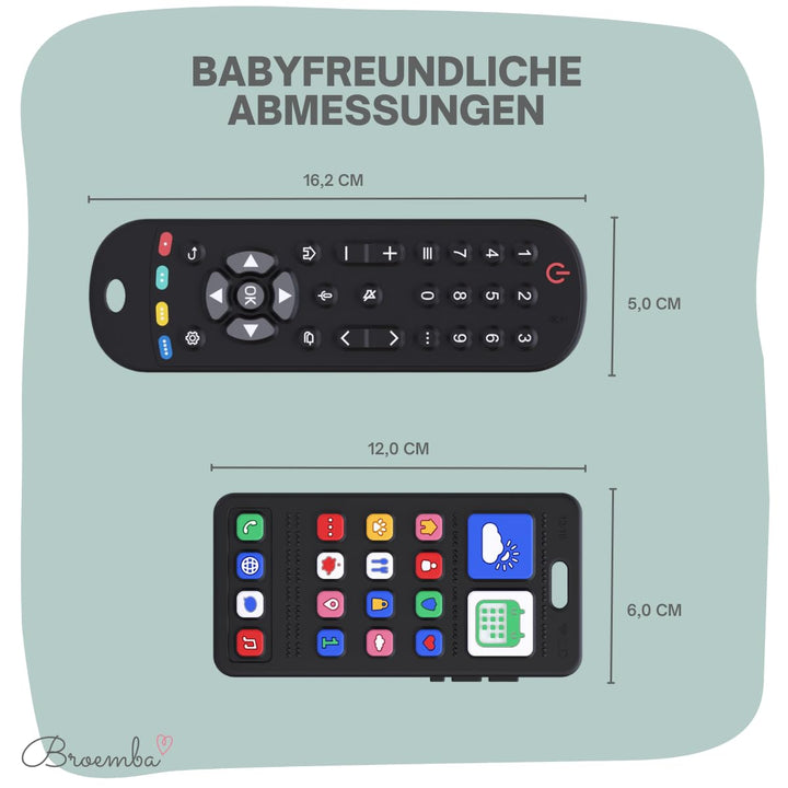 Baby Fernbedienung + Baby Telefon & Beissring - 100% Silikon Beissspielzeug, lebensechtes Spielzeug-