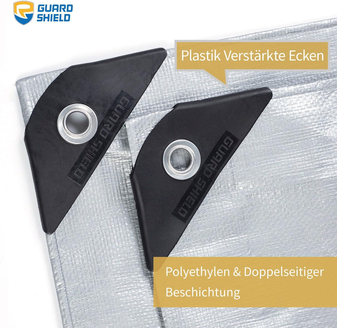 GUARD SHIELD Abdeckplane mit Ösen Wasserdicht 2m x 2m Grau Plane Gewebeplane 160g/㎡ Schutzplane Allz