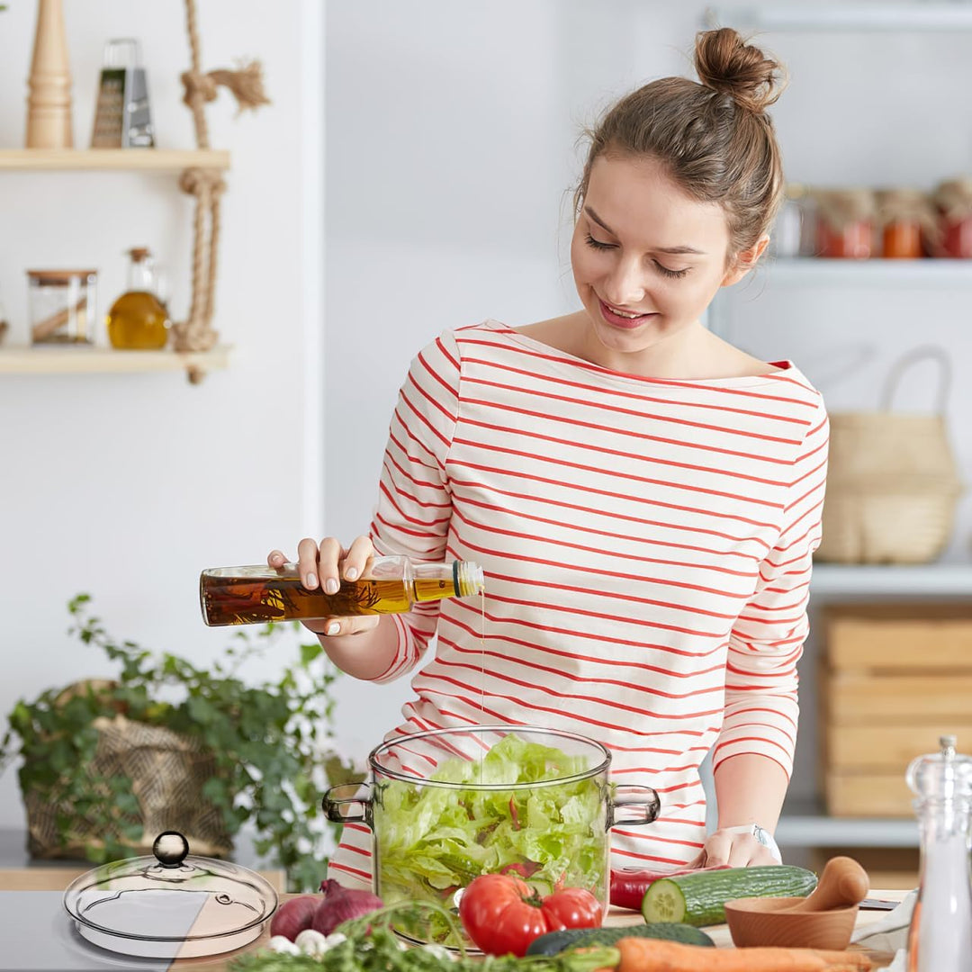 Operitacx Glas Kochtopf, 1,9 l Glastopf mit Deckel, Hitzebeständiger Klarglas Kochtopf und Pfanne mi