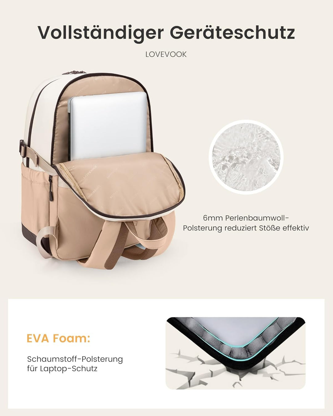 LOVEVOOK Rucksack Damen, 17,3 Zoll Laptop Schulrucksack Teenager mit grossem Fach für Trinkflaschen,