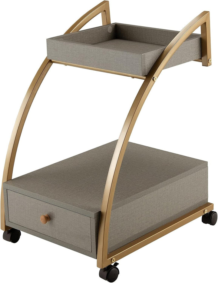 Giantex Beistelltisch C Form mit Rollen, Couchtisch Sofatisch mit Schublade & abnehmbarem Tablett, N